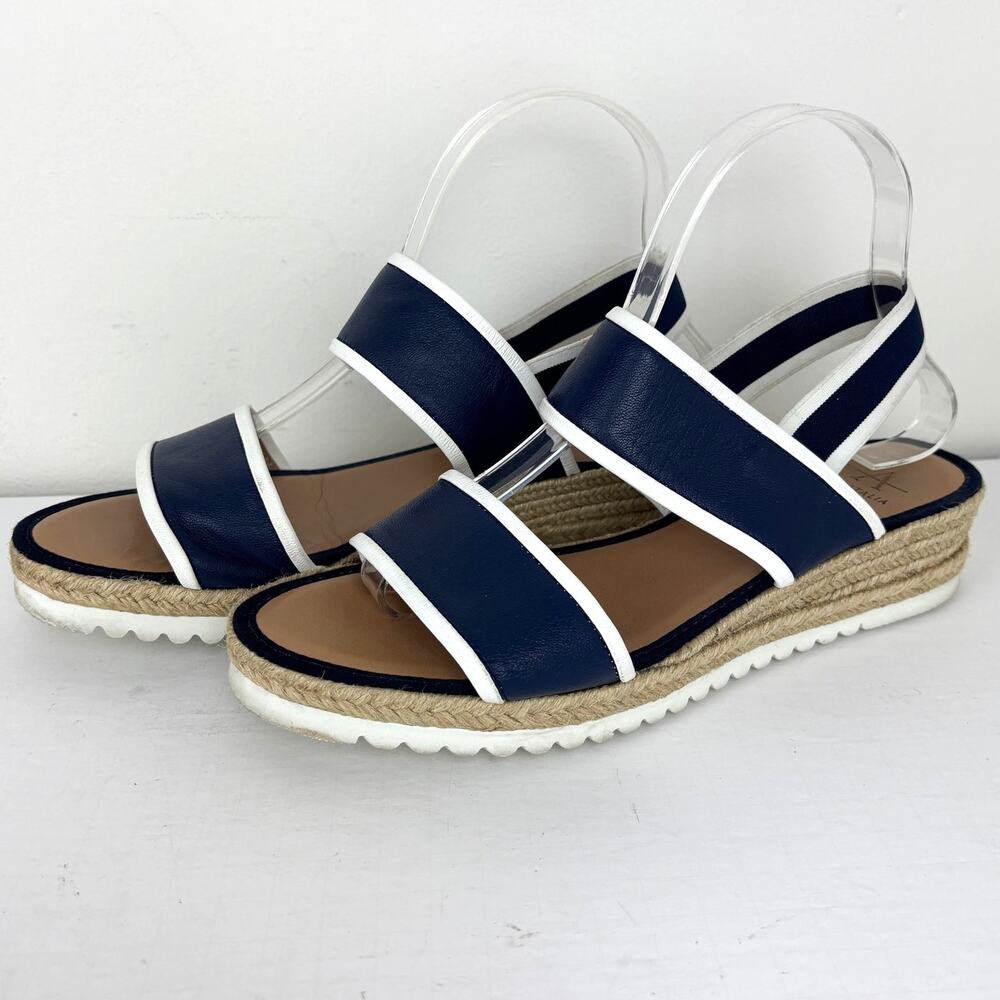 Aquatalia Navy Blue Espadrille Sandals 9M slingback strappy preppy old money
